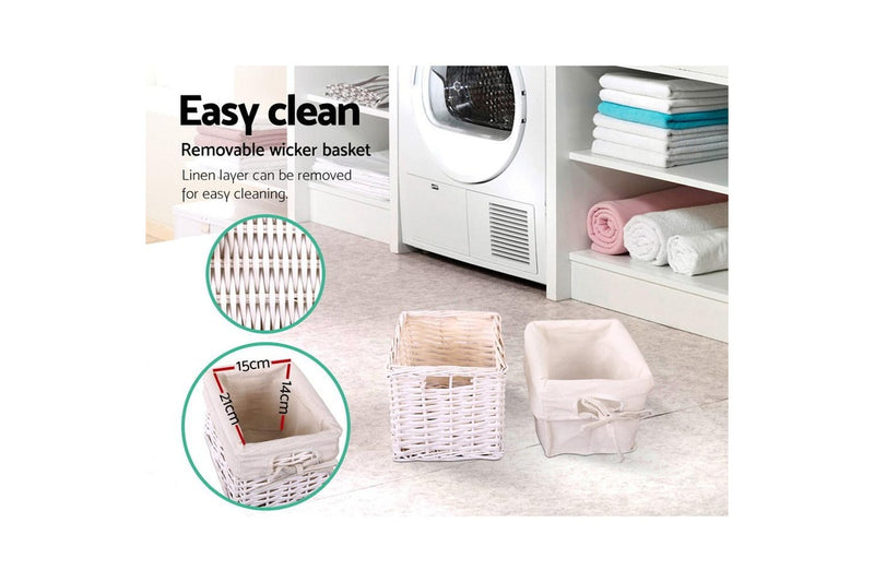 Artiss Bedside Table 1 Drawer with Basket Rustic White X2