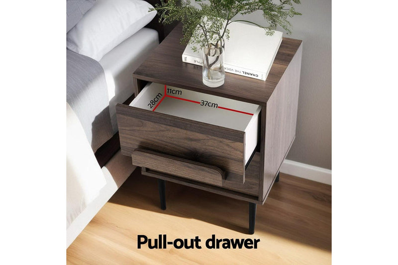 Artiss Bedside Table Nightstand 2 Drawers - Walnut