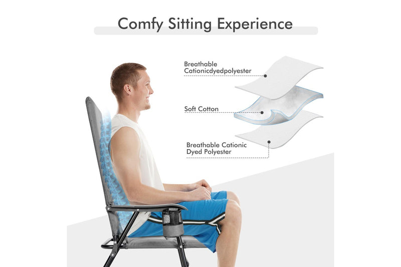 Costway Padded Folding Portable Chair Camping Dining Outdoor Beach Chair Grey