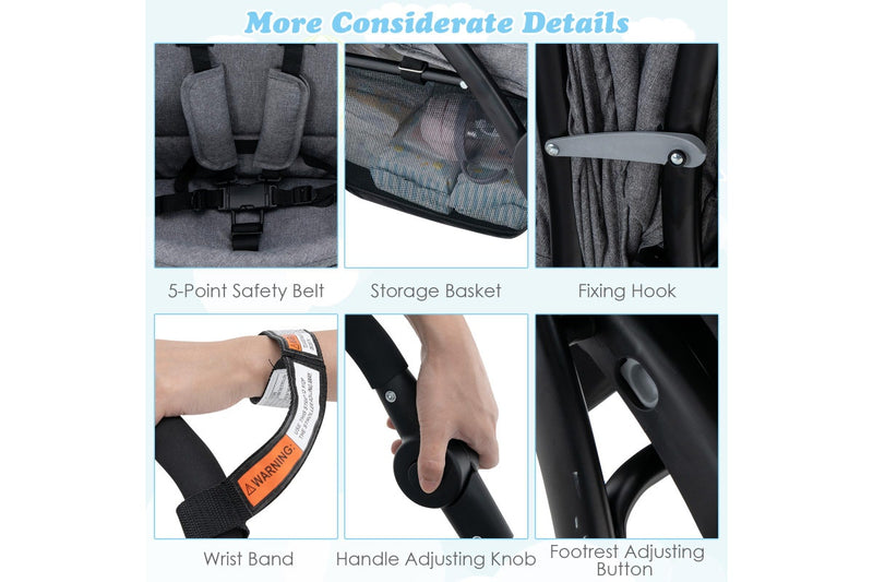 Giantex Foldable Double Seat Baby Pram Toddler Stroller Backrest Footrest Twin Infant Snap Stroller