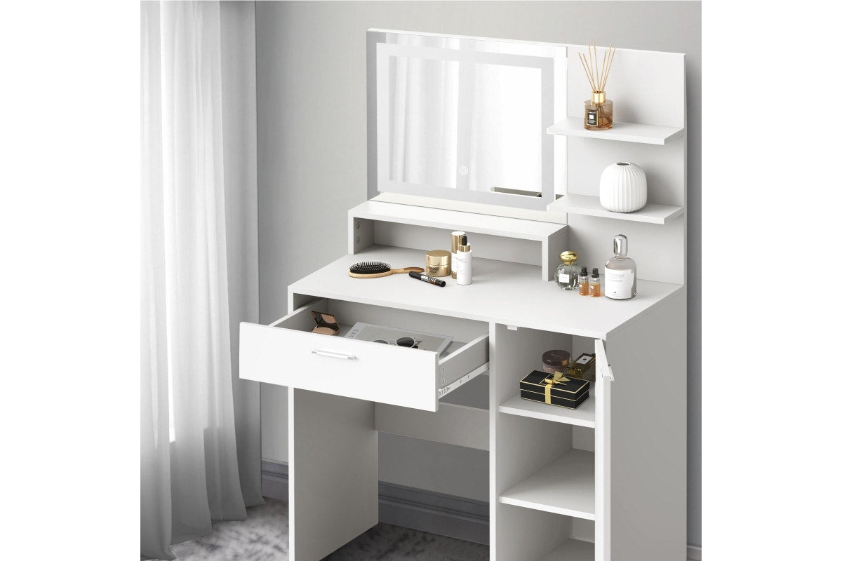 Oikiture Dressing Table Stool Set LED Mirror(White)