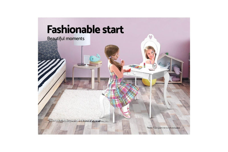 Keezi Kids Dressing Table Stool Set Vanity Mirror Princess Children Makeup White