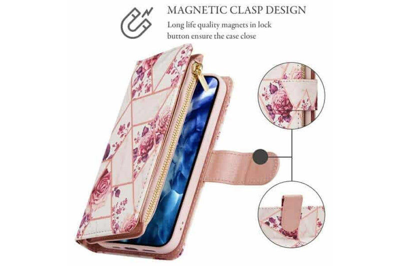 For Apple iPhone 13 Case Marble Painting Pattern With Lanyard Flip Wallet Case Leather Card Slots Stand Cover (Rose Gold Gilding)