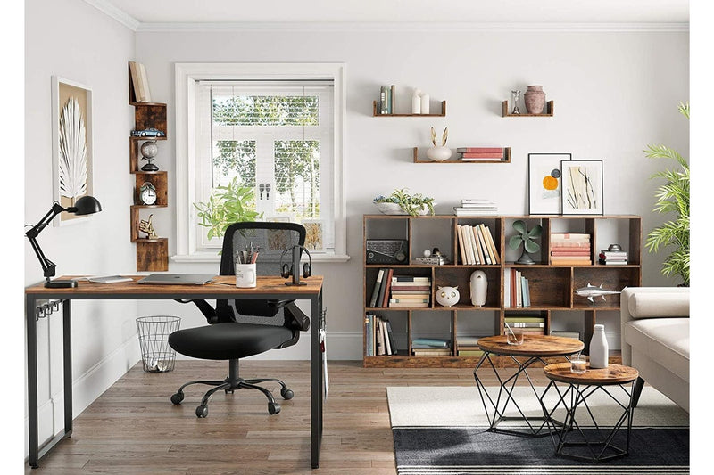 Set of 2 Side Tables Robust Steel Frame, Rustic Brown and Black