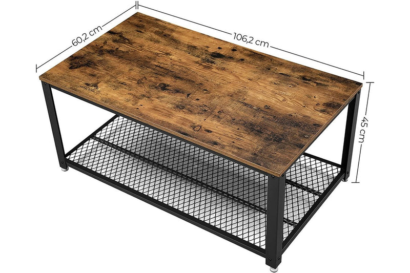 Coffee Table with Metal Frame Storage Shelf Rustic Brown