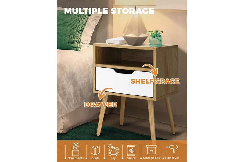 Oikiture Bedside Table White