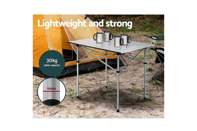 Weisshorn Folding Camping Table 70CM Roll Up Outdoor Picnic BBQ Aluminium Desk