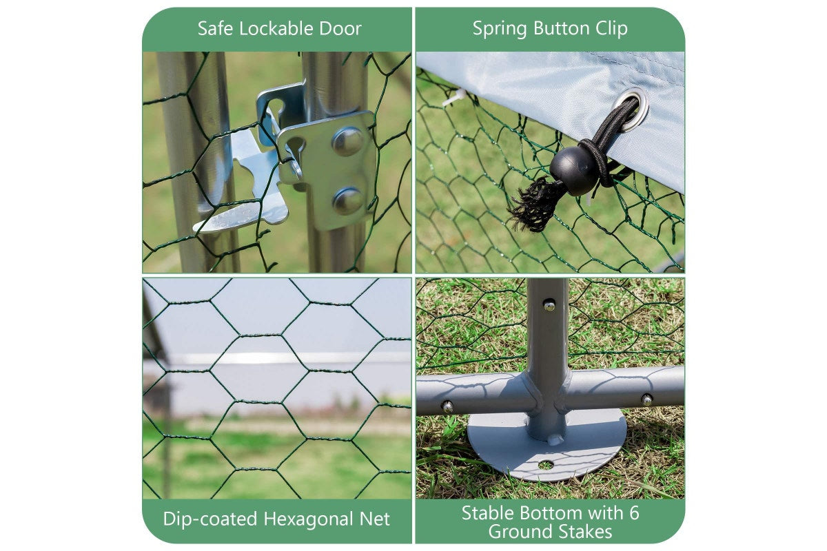 Costway Large Chicken Coop 2x3x1.95m Walk-in Cage Run Rabbit Hutch Outdoor Bunny Hen House Ferret Pet Enclosure Galvanized Steel