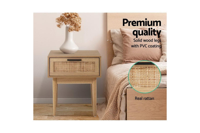 Artiss Bedside Tables Side Table Rattan Drawers Nightstand