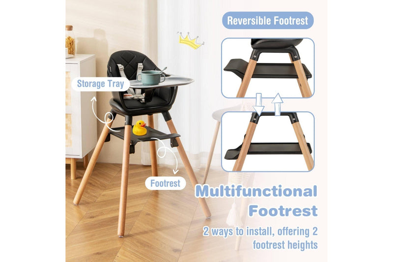 Costway High Chair Eating Feeding Chiar Dining Seat Wooden Furniture Black