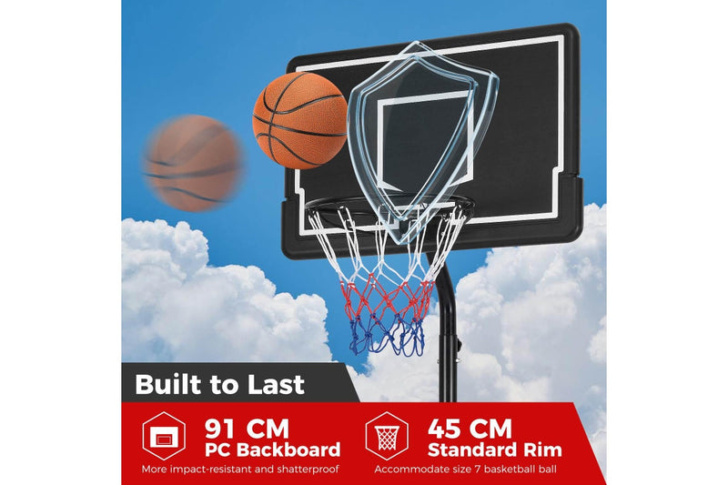 Costway 2.1m-2.6m Adjustable Height Basketball Hoop Outdoor Basketball Stand System Black