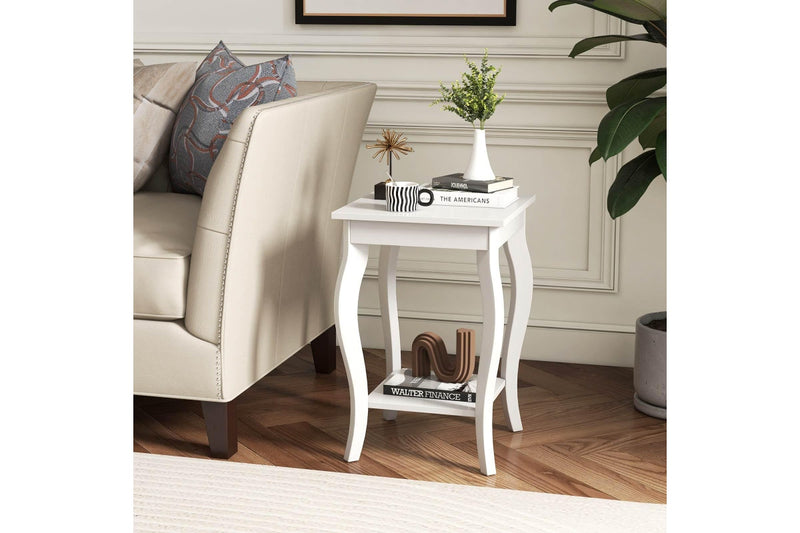 Giantex 2-Tier Bedside Table Accent End Tables w/Open Storage Shelves Home Office Plant Stand Side Table White