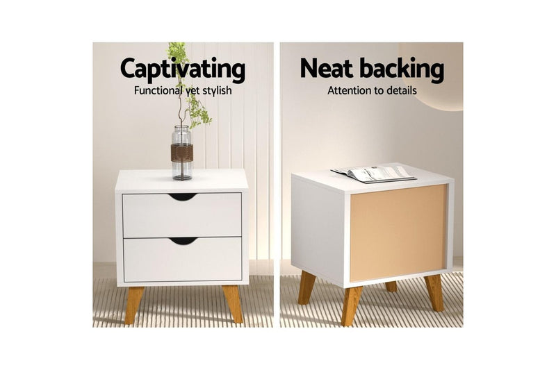 Artiss Bedside Table 2 Drawers - ANDERS White