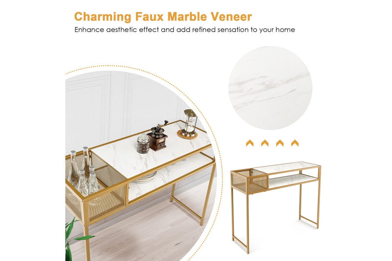 Giantex Console Table 2-tier Faux Marble Sofa Table w/ Open Shelf Modern Entryway Table White