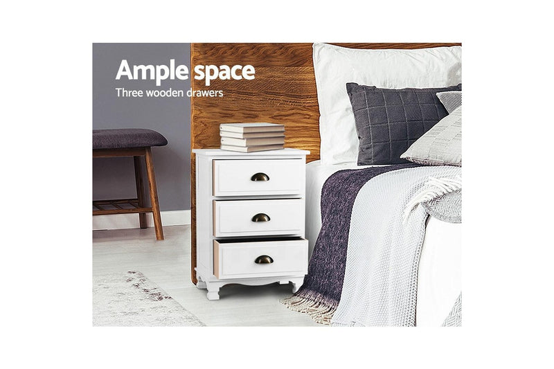 Artiss Bedside Table 3 Drawers Vintage - THYME White
