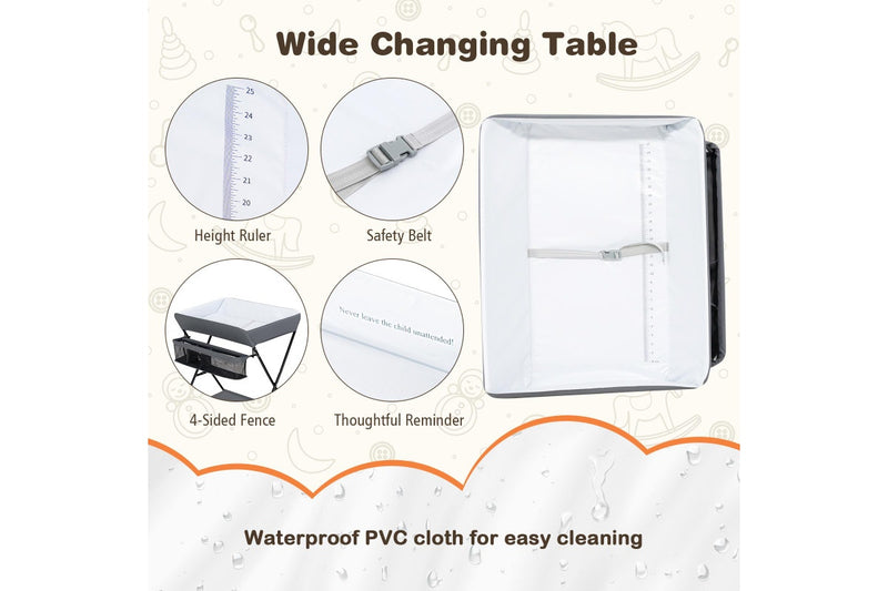 Giantex Baby Change Table Folding Nursery Organizer Diaper Changing Station Storage Basket & Shelf, Grey