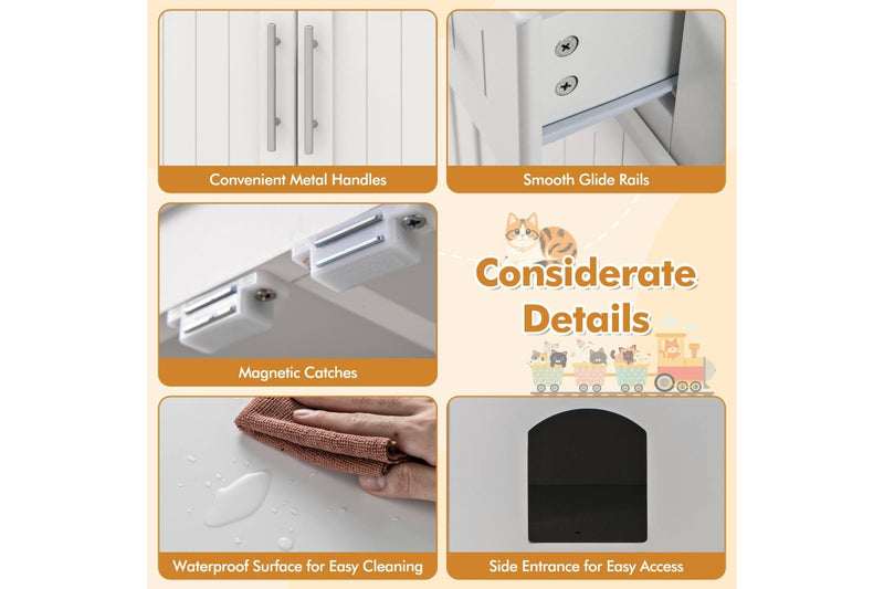 Costway Cat Litter Storage Cabinet Box Enclosure Double Door Cat House Pet House Crate Cabinet White