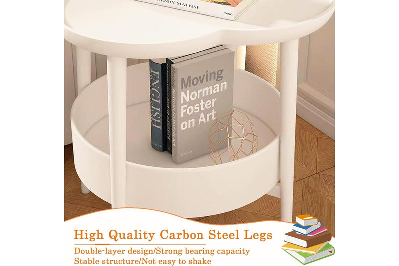 Cute 2 Tier Sofa Side Table for Living Room or Bedroom - 20 inch White Tray Table