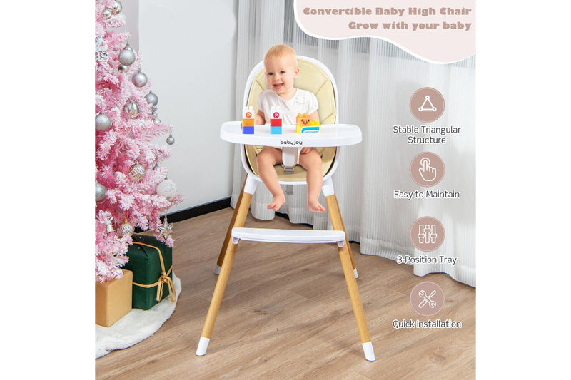 Giantex 4-in-1 Baby High Chair Convertible Infant Eating Highchair w/Adjustable Tray Kids Dining chair Beige