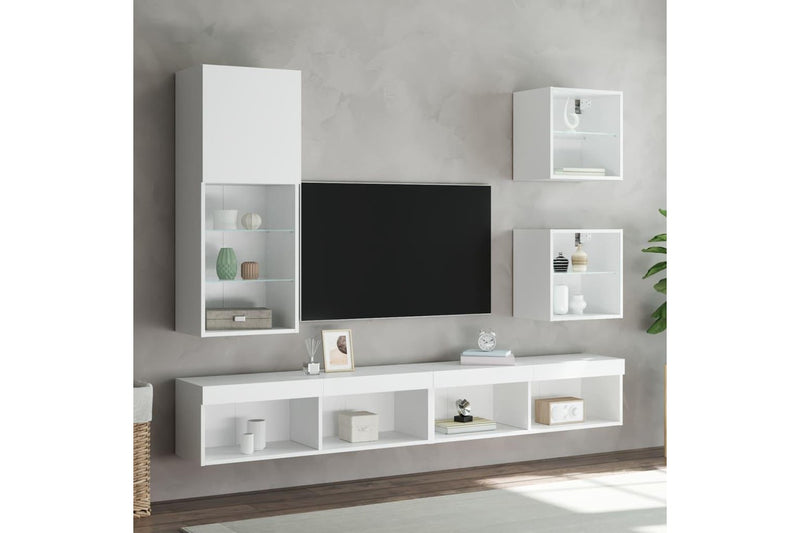 Bedside Cabinets with LED Lights Wall-mounted 2 pcs White vidaXL