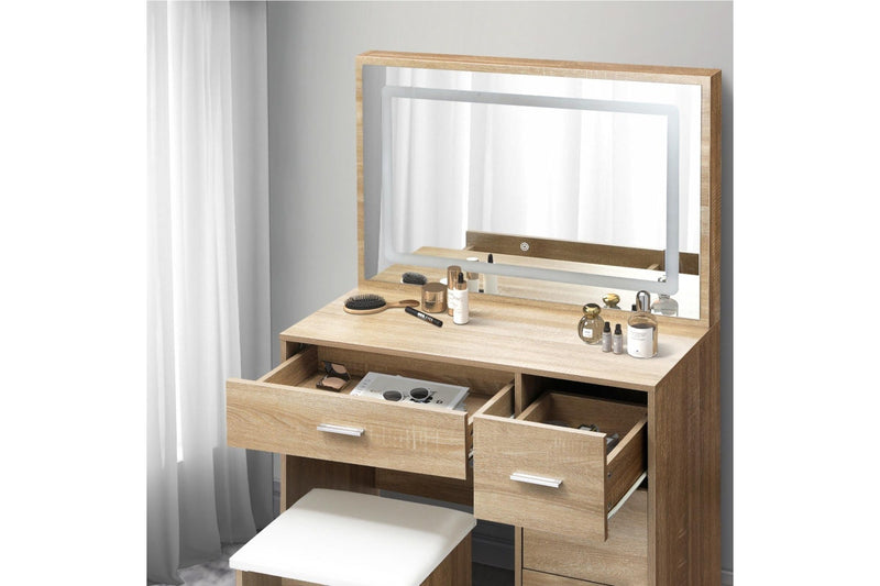 Oikiture Dressing Table Stool Set LED Light(Natural)