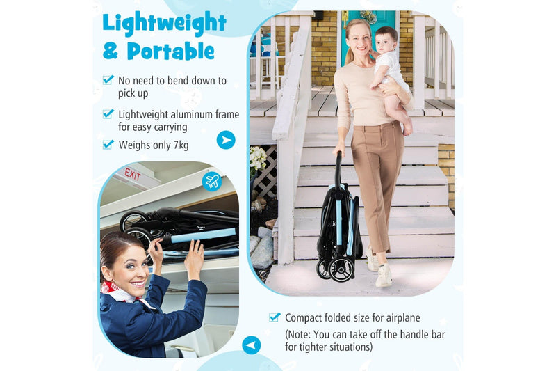 Costway Portable Stroller Prams Adjustable Pushchair w/Canopy & Storage Basket, Blue