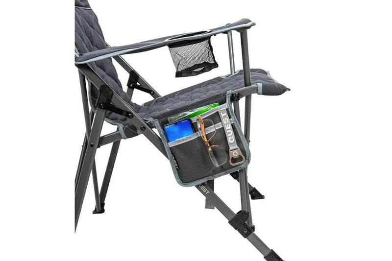 Quest Stowaway 89cm Steel Camp Chair w Armrests Outdoor Camping Picnic Grey