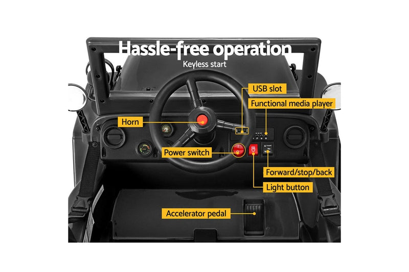 Rigo Kids Electric Ride On Car Jeep Military Off Road Toy Cars Remote 12V Black