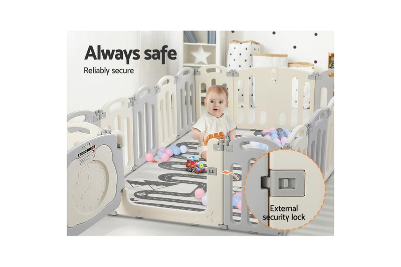 Keezi Baby Playpen 16 Panels Foldable Toddler Fence Safety Play Activity Centre