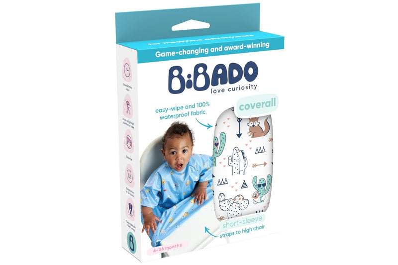 Bibado: Highchair Coverall Bib with Short Sleeves - Desert Hide and Seek