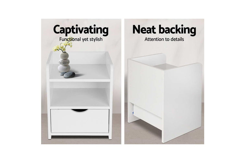 Artiss Bedside Table 1 Drawer with Shelf - FARA White