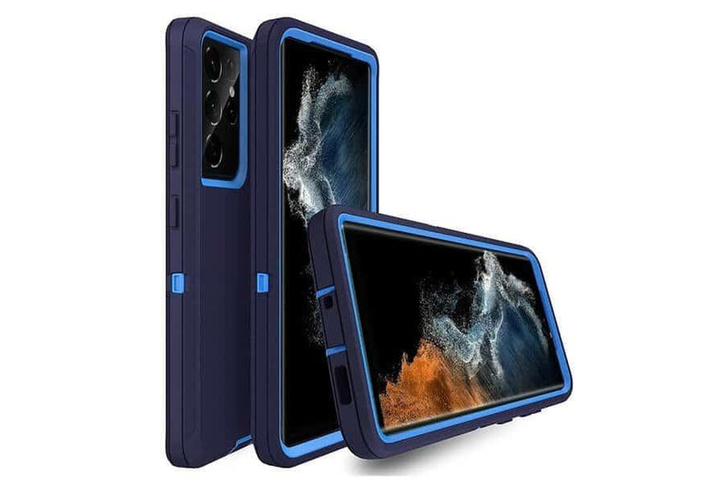For Samsung Galaxy S22 Ultra Case Drop Resistant Defender Tradies Heavy Duty Rugged Shockproof Tough Cover (Navy Blue /Blue)