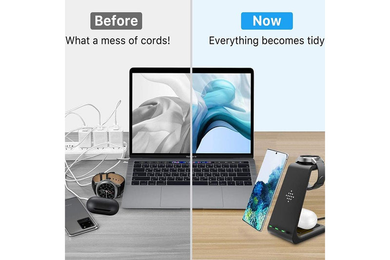 3-in-1 Qi-Certified Fast Wireless Charging Station for Samsung Phone Watch - Black