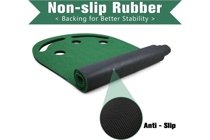 Indoor Golf Putting Green Mat - Non-Slip 3-Hole Design for Home/Office Play - 90x270cm
