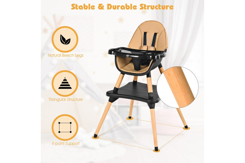 Giantex 5-in-1 Convertible Baby High Chair Toddler Booster Seat Kids Table & Chair Set w/ Removable Tray, Coffee