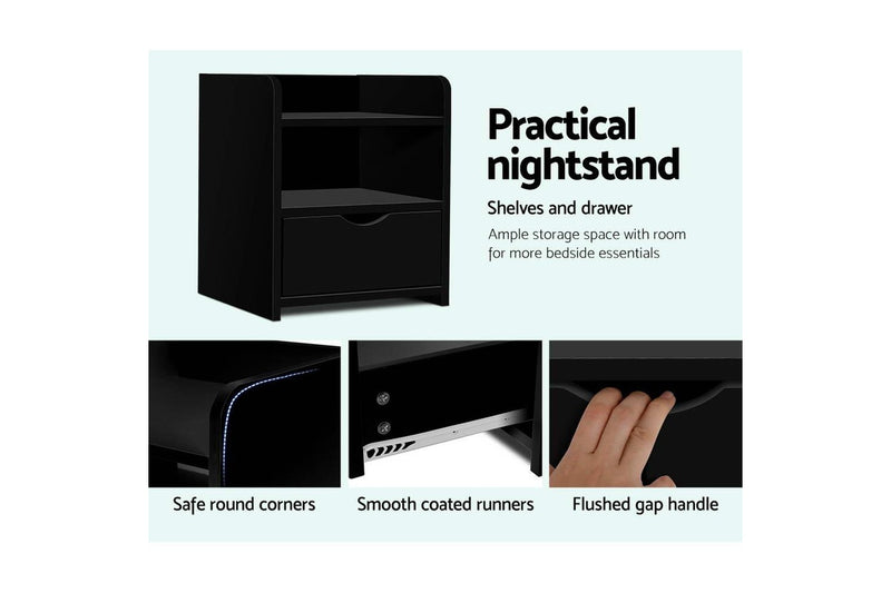 Artiss Bedside Table 1 Drawer with Shelf - FARA Black