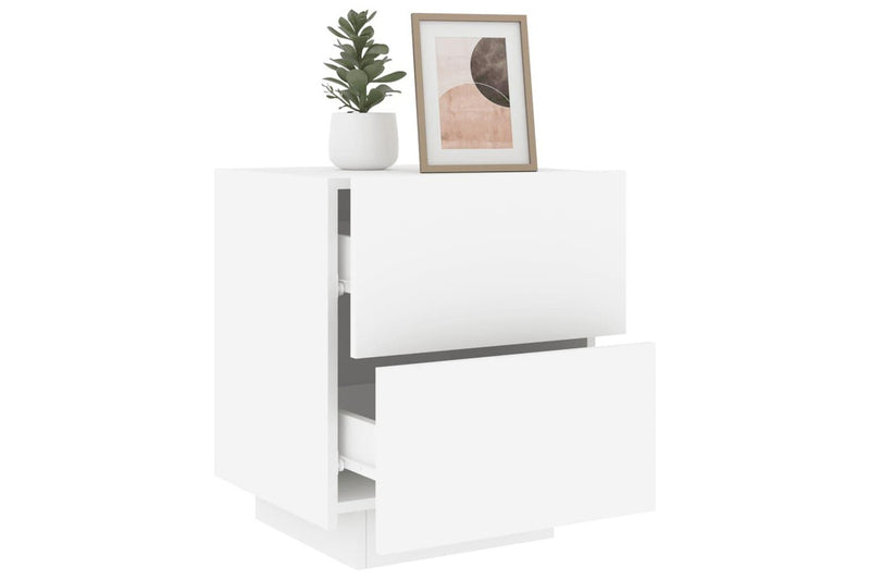 Bedside Cabinets With Led Lights 2 Pcs White Engineered Wood Bedside Tables