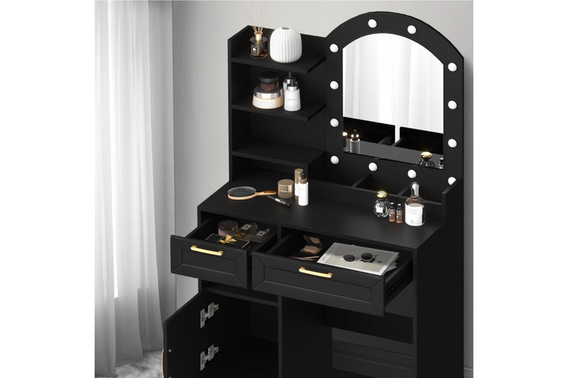 Oikiture Dressing Table Stool Set 12 LED Bulbs (Black)