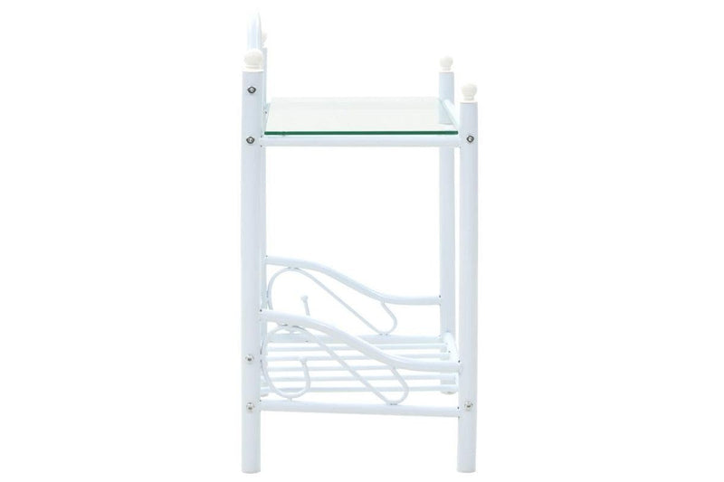 Bedside Table Steel And Tempered Glass 45X30.5X60 Cm White Bedside Tables