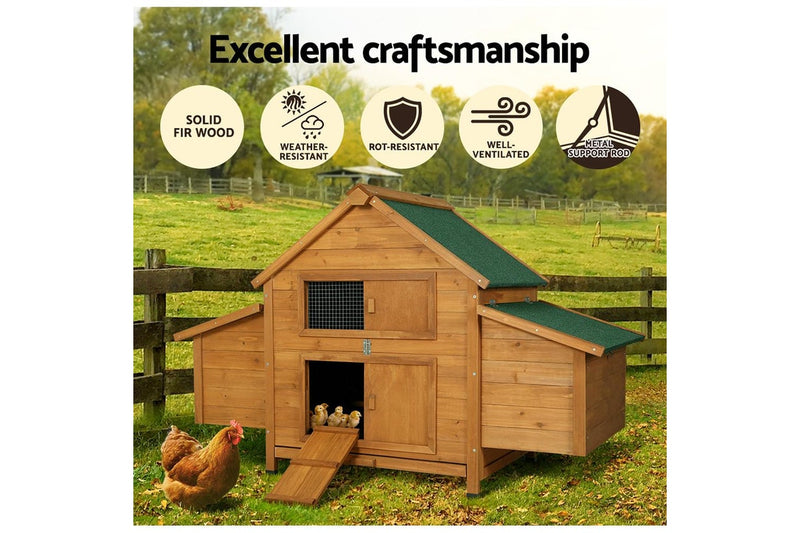 i.Pet Chicken Coop Rabbit Hutch 150cm x 68cm x 96cm Large House Run Cage Wooden Outdoor Pet Enclosure