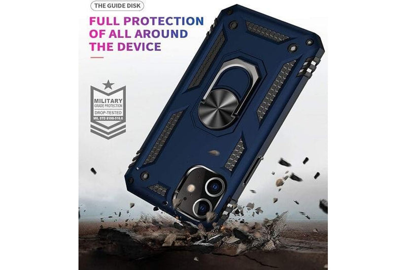 For Apple iPhone 12 Mini Case, Military Grade 360 Degree Rotating Metal Magnetic Ring Car Mount Holder Kickstand Shockproof Heavy Duty Cover (Navy Blue)