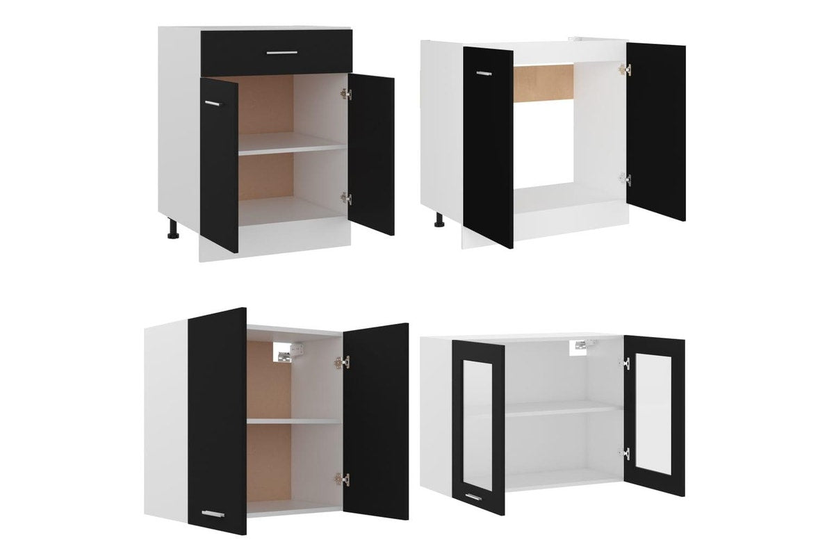 4 Piece Kitchen Cabinet Set Black Engineered Wood vidaXL