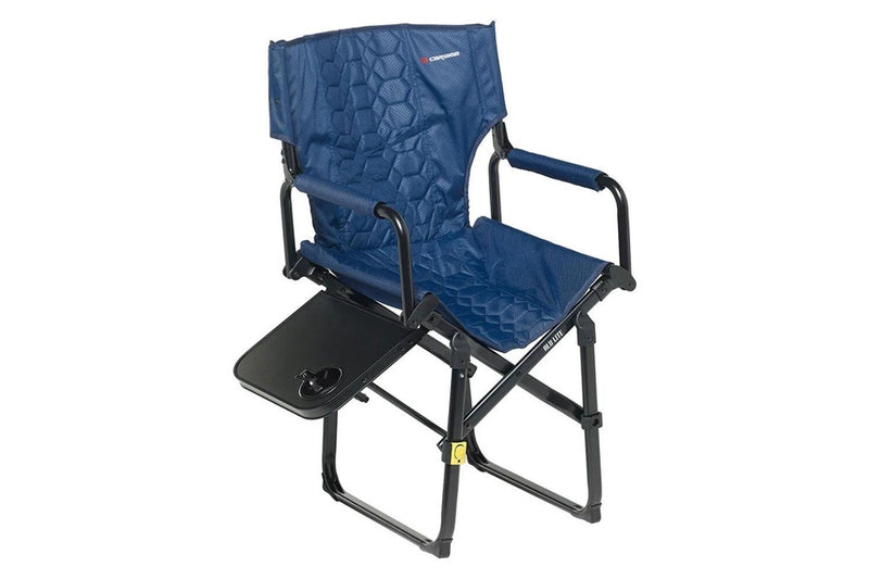 Caribee 90cm Aluminium Folding Directors Chair w Side Table Navy Outdoor Camping