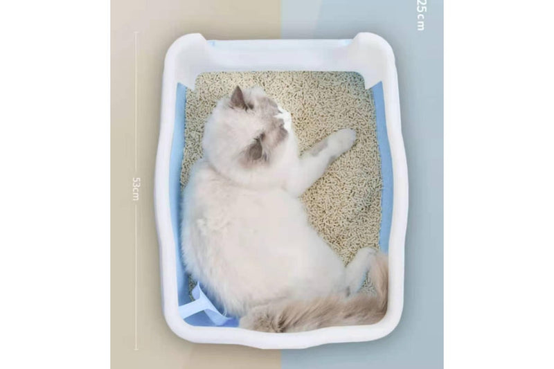 YES4PETS Large Deep Cat Kitty Litter Tray High Wall Pet Toilet Tray With Scoop Blue