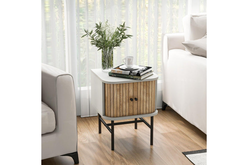 Giantex Modern Nightstand Bedside Storage Table w/Sliding Doors & Metal Legs Floor Side Table Bedroom Living Room White