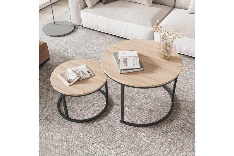Wood Nesting Coffee Table Set - Round Tables for Living Room Furniture