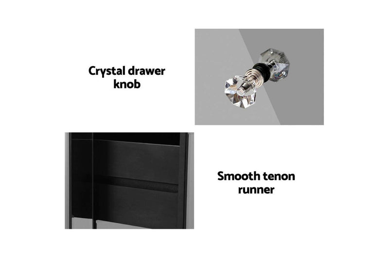 Artiss Bedside Table 3 Drawers Mirrored Glass - QUENN Grey