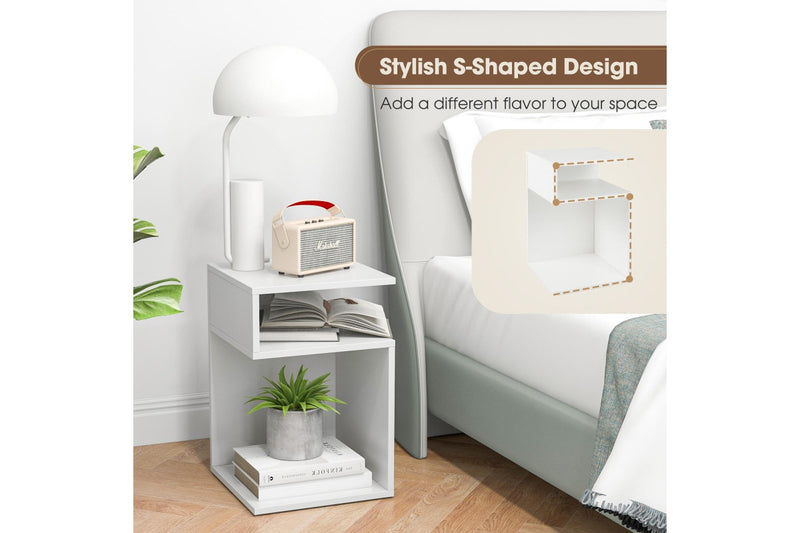 Giantex 3-Tier Modern Nightstand S-Shaped Sofa Side Table Storage Display Shelves, White