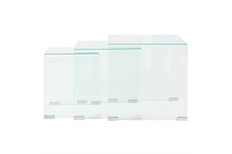 Three Piece Nesting Table Set Tempered Glass Clear Coffee Tables