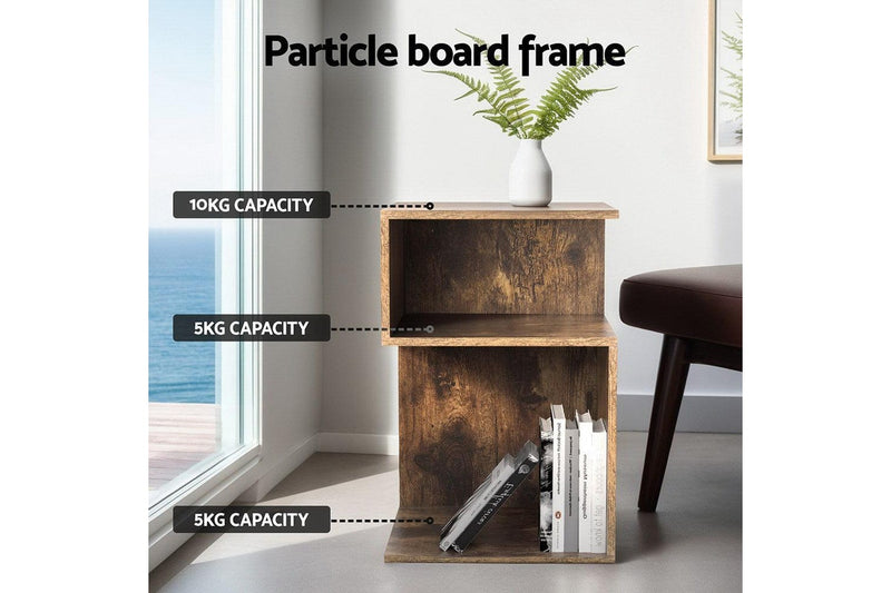 Artiss Bedside Table Shelves Side End Table Storage Nightstand Rust Oak UMENI